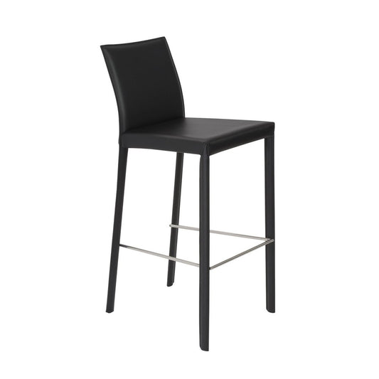 Set of Two 30" Black Faux Leather and Steel Bar Height Bar Chairs
