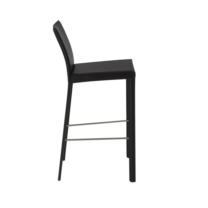 Set of Two 30" Black Faux Leather and Steel Bar Height Bar Chairs