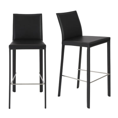 Set of Two 30" Black Faux Leather and Steel Bar Height Bar Chairs