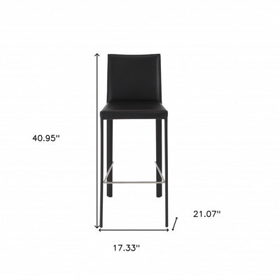 Set of Two 30" Black Faux Leather and Steel Bar Height Bar Chairs