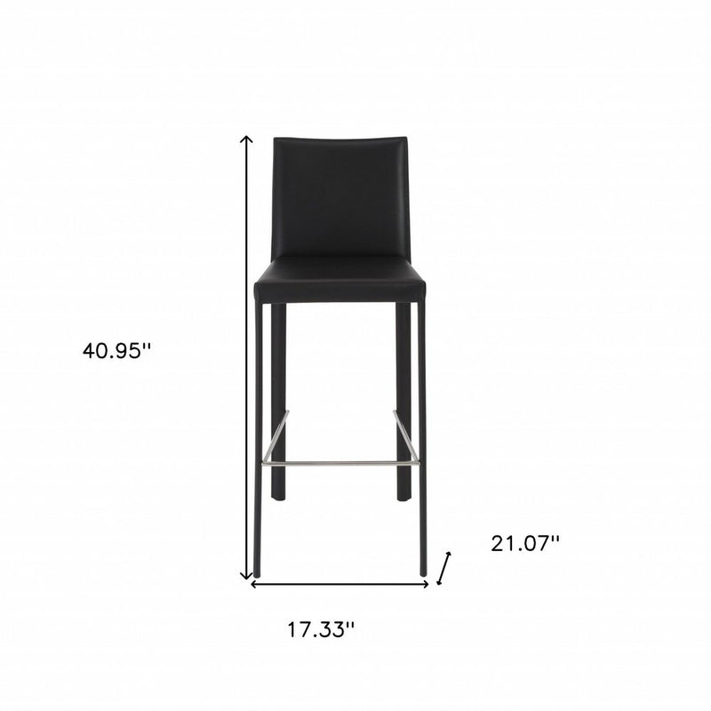 Set of Two 30" Black Faux Leather and Steel Bar Height Bar Chairs
