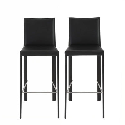 Set of Two 30" Black Faux Leather and Steel Bar Height Bar Chairs