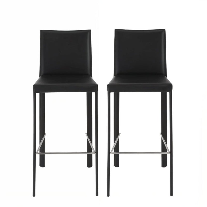 Set of Two 30" Black Faux Leather and Steel Bar Height Bar Chairs