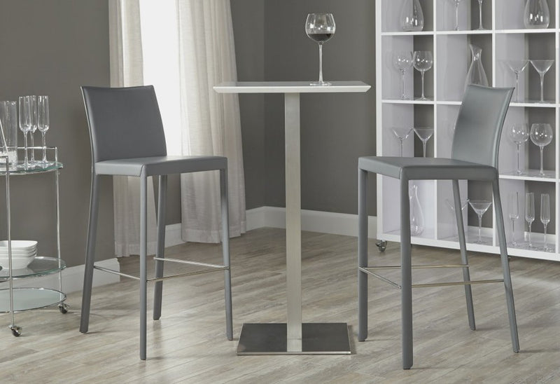 Set of Two 30" Gray Faux Leather and Steel Bar Height Bar Chairs