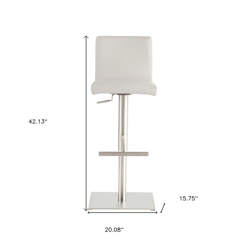 32" White And Silver Steel Swivel Low Back Bar Height Bar Chair