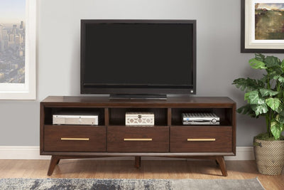 64" Brown Mahogany Solid Wood Open Shelving TV Stand