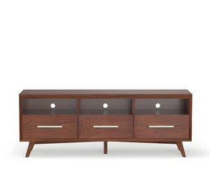 64" Brown Mahogany Solid Wood Open Shelving TV Stand