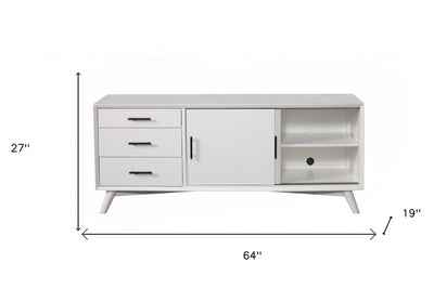 64" White Mahogany Solid Wood Enclosed and Open Storage TV Stand