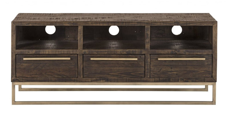 52" Deep Taupe Reclaimed Pine And Plywood Open Shelving TV Stand