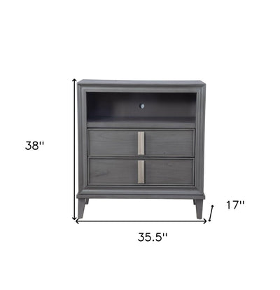 36" Gray Pine Poplar Solids With Mindy And Veneer Open Shelving TV Stand