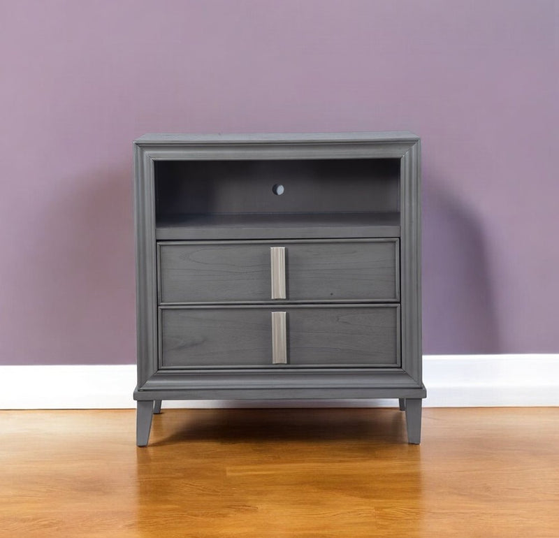 36" Gray Pine Poplar Solids With Mindy And Veneer Open Shelving TV Stand