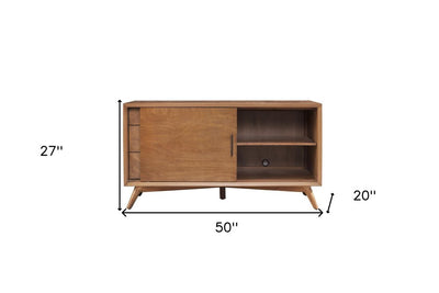 50" Mahogany Solid Wood Enclosed and Open Storage TV Stand