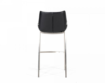 Set of Two 30" Black And Silver Faux Leather And Steel Low Back Bar Height Bar Chairs