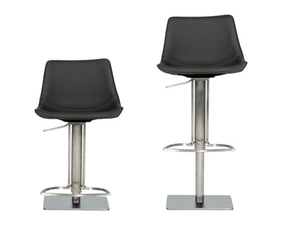 29" Gray And Silver Faux Leather And Stainless Steel Swivel Low Back Bar Height Bar Chair