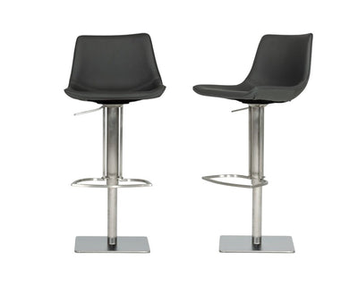 29" Gray And Silver Faux Leather And Stainless Steel Swivel Low Back Bar Height Bar Chair