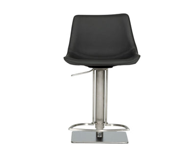 29" Gray And Silver Faux Leather And Stainless Steel Swivel Low Back Bar Height Bar Chair