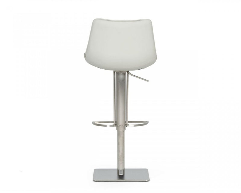 29" Light Gray And Silver Faux Leather And Stainless Steel Swivel Low Back Bar Height Bar Chair