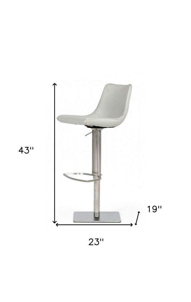 29" Light Gray And Silver Faux Leather And Stainless Steel Swivel Low Back Bar Height Bar Chair