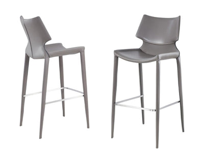 Set of Two 30" Gray Faux Leather And Steel Low Back Bar Height Bar Chairs