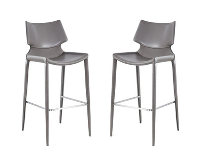 Set of Two 30" Gray Faux Leather And Steel Low Back Bar Height Bar Chairs