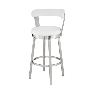 26" White And Silver Iron Swivel Backless Counter Height Bar Chair