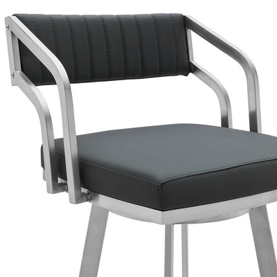 26" Gray And Silver Iron Swivel Low Back Counter Height Bar Chair
