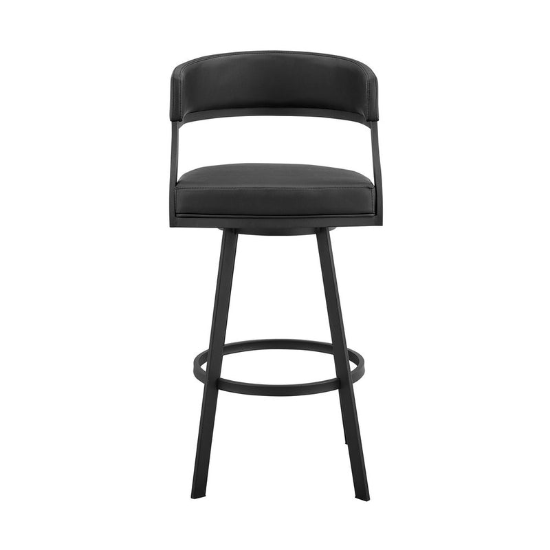 30" Black Faux Leather And Iron Swivel Low Back Bar Height Bar Chair