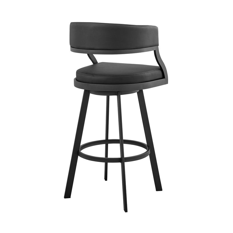 30" Black Faux Leather And Iron Swivel Low Back Bar Height Bar Chair