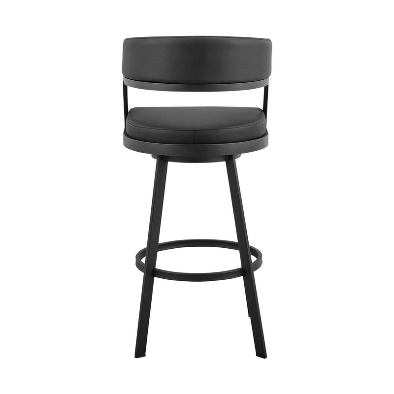 30" Black Faux Leather And Iron Swivel Low Back Bar Height Bar Chair
