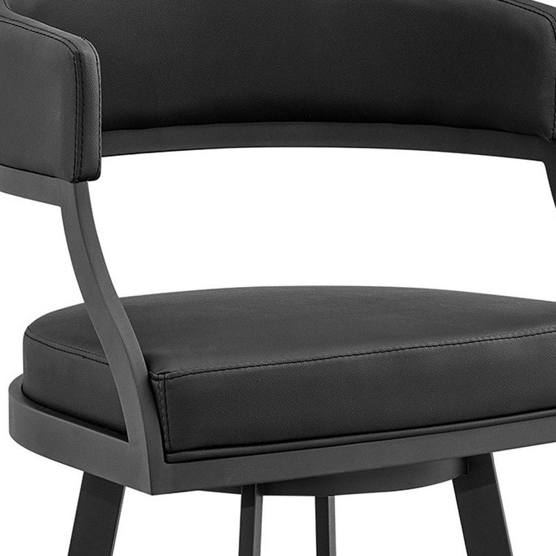 30" Black Faux Leather And Iron Swivel Low Back Bar Height Bar Chair