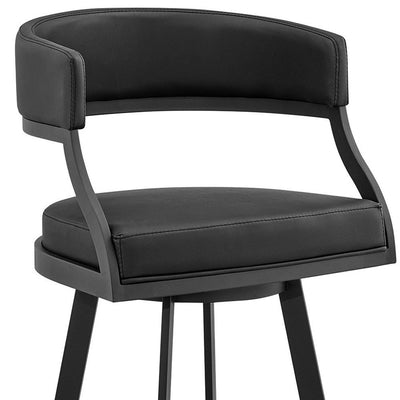 30" Black Faux Leather And Iron Swivel Low Back Bar Height Bar Chair
