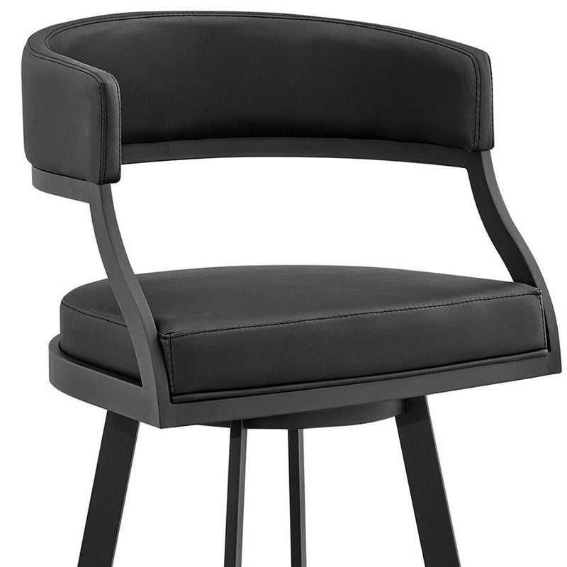 30" Black Faux Leather And Iron Swivel Low Back Bar Height Bar Chair