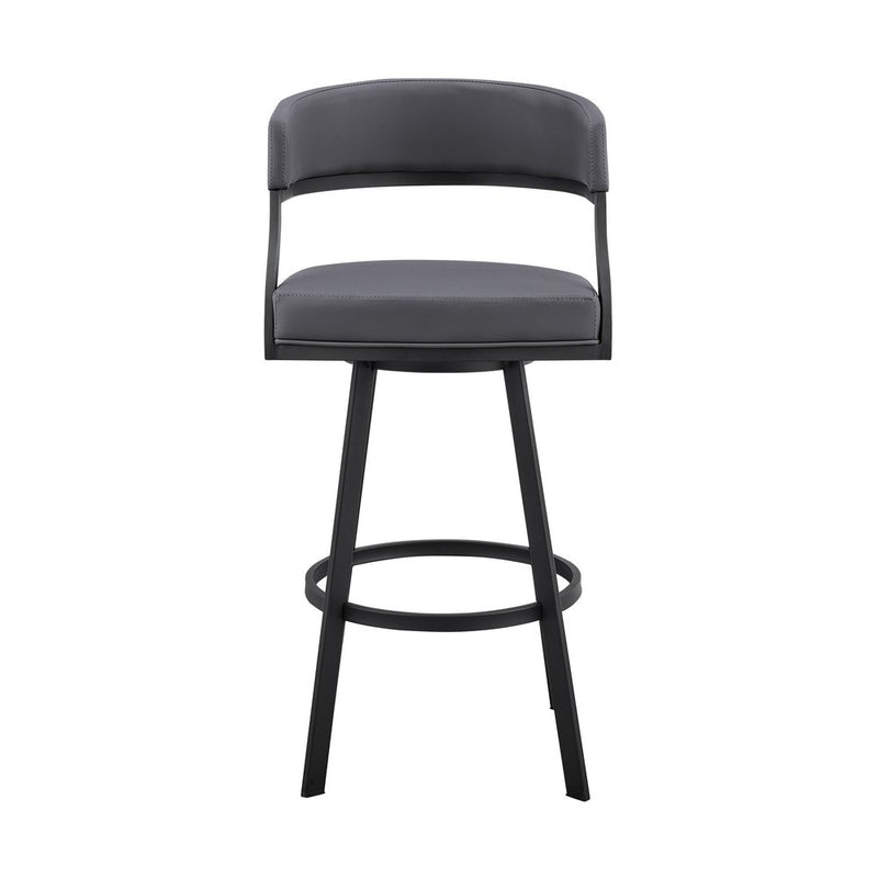 30" Gray And Black Faux Leather And Iron Swivel Low Back Bar Height Bar Chair