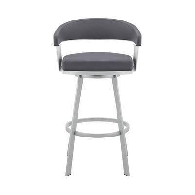 29" Slate Gray And Silver Iron Swivel Low Back Bar Chair