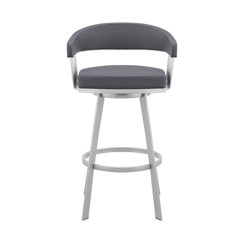 29" Slate Gray And Silver Iron Swivel Low Back Bar Chair