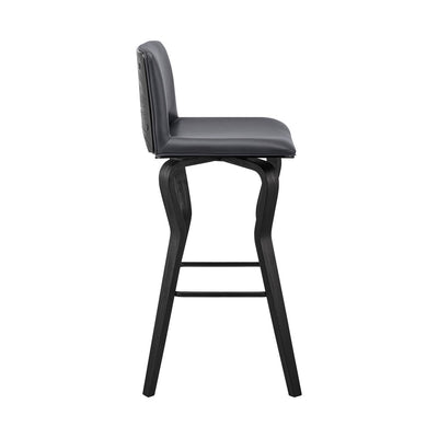 26" Gray And Black Faux Leather And Iron Swivel Low Back Counter Height Bar Chair