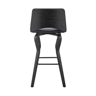 26" Gray And Black Faux Leather And Iron Swivel Low Back Counter Height Bar Chair