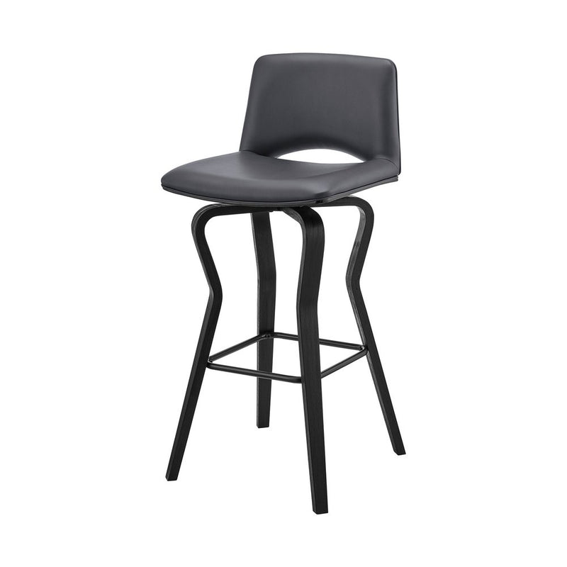 26" Gray And Black Faux Leather And Iron Swivel Low Back Counter Height Bar Chair