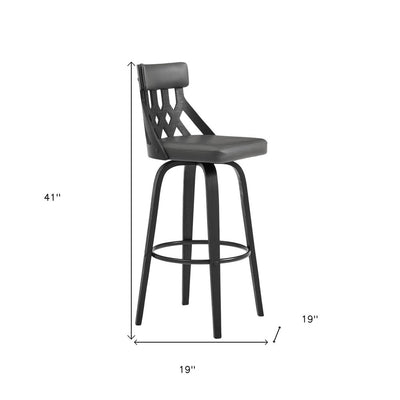 30" Gray And Black Iron Swivel Backless Bar Height Bar Chair
