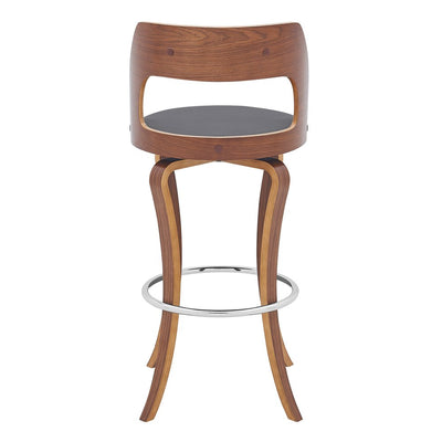 29" Gray And Brown Faux Leather Swivel Bar Height Bar Chair