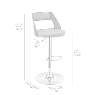 25" Cream And Silver Iron Swivel Adjustable Height Bar Chair