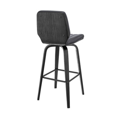 31" Gray And Black Faux Leather And Iron Swivel Bar Height Bar Chair