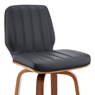 30" Gray and Brown Faux Leather and Solid and Manufactured Wood Bar Height Swivel Bar Chair