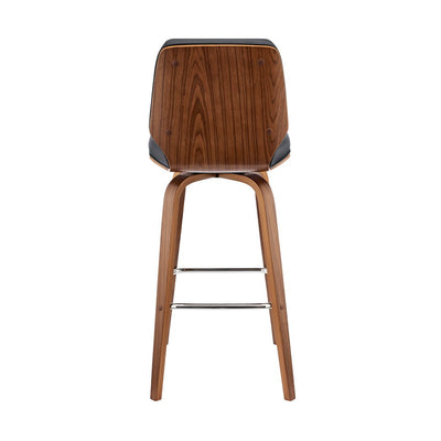 30" Gray and Brown Faux Leather and Solid and Manufactured Wood Bar Height Swivel Bar Chair