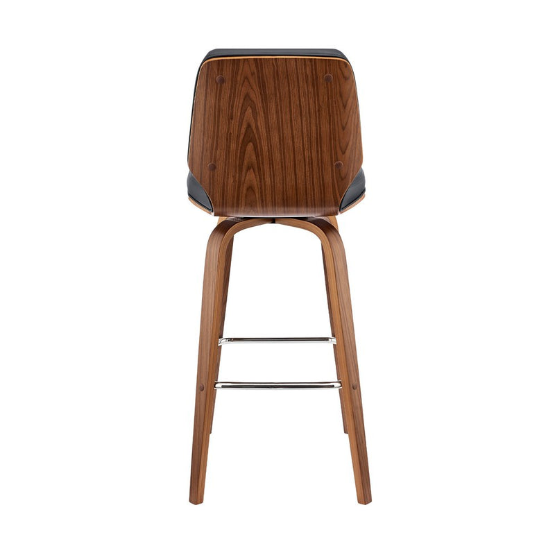 30" Gray and Brown Faux Leather and Solid and Manufactured Wood Bar Height Swivel Bar Chair