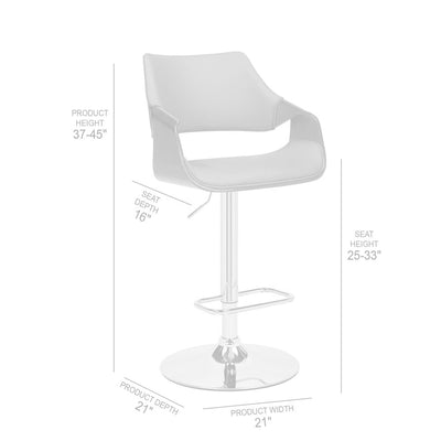 Cream and Silver Faux Leather Iron And Wood Adjustable Height Swivel Bar Chair