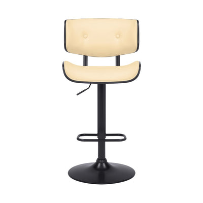 Cream and Black Fabric and Iron Adjustable Height Swivel Bar Chair