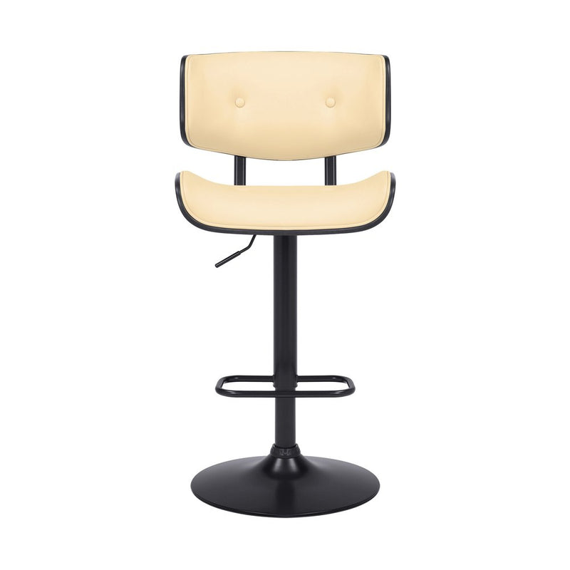 Cream and Black Fabric and Iron Adjustable Height Swivel Bar Chair