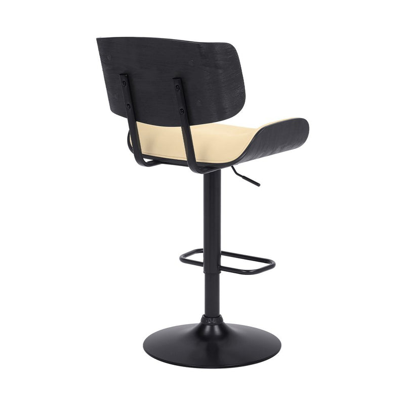 Cream and Black Fabric and Iron Adjustable Height Swivel Bar Chair