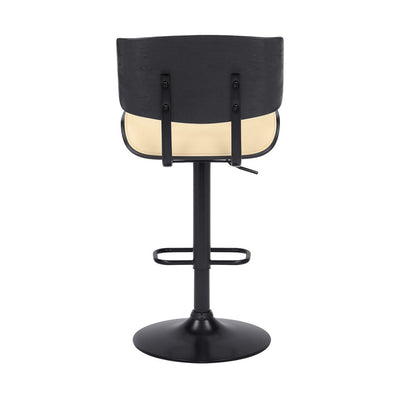 Cream and Black Fabric and Iron Adjustable Height Swivel Bar Chair